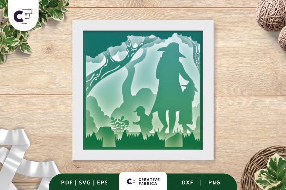 3D Shadow Box Family Walk in the Garden