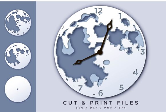 Clock SVG, Monn Cut File, Layered Moon